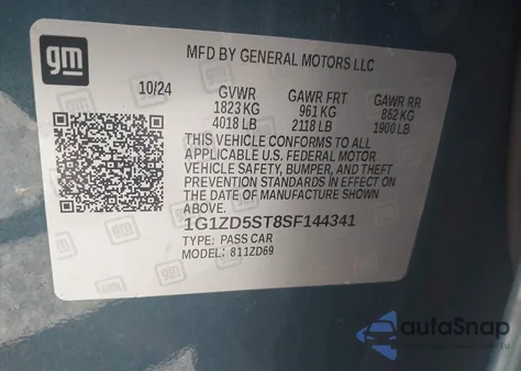 2025 Chevrolet Malibu Fwd 1Lt из США, поврежденный, VIN 1G1ZD5ST8SF144341